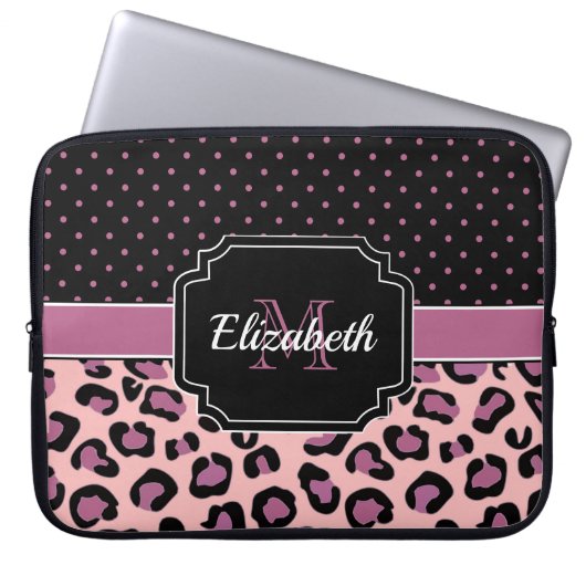 Dots & Leopard Print Laptopschutzhülle (Vorderseite)