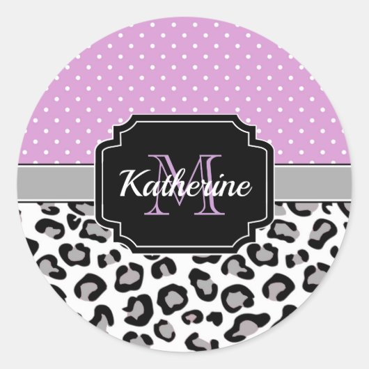 Dots & Leopard Print Runder Aufkleber (Vorderseite)