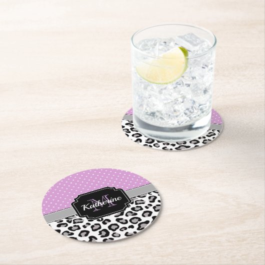 Dots & Leopard Print Runder Pappuntersetzer (Vor Ort)