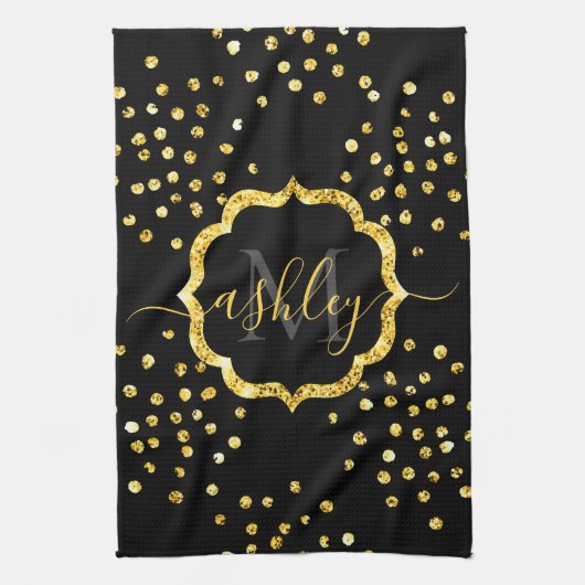 Dots Monogramm für Golden Glitzer Geschirrtuch (Vertikal)
