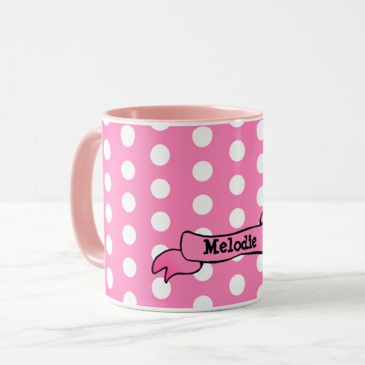Dots Pink Personalisiert Ringer Combo-Tasse Tasse (Vorderseite Links)