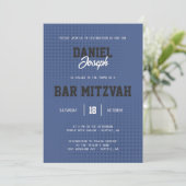 Dots Sport Blue Bar Mitzvah Einladung (Stehend Vorderseite)