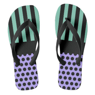 Dots & Stripes Muster Schwarz + Ihr Backgr. Idee Badesandalen
