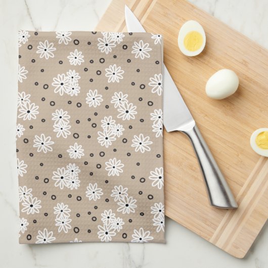 Dots - Taupe, Schwarz und Weiß Geschirrtuch (Viertel Falte)