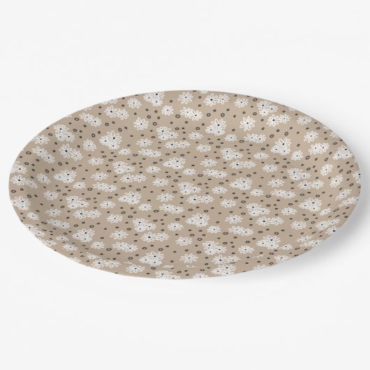Dots - Taupe, Schwarz und Weiß Pappteller (Schrägansicht)