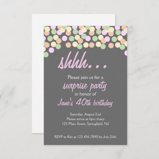 Dotted Confetti Shhh.. Überraschendes Party! Einladung (Vorne/Hinten)