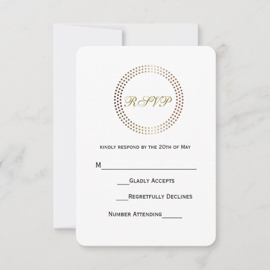 Dotted Gold Circles Moderne Dots Wedding RSVP Card (Vorderseite)