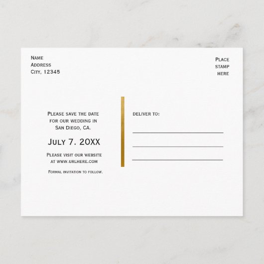 Dotted Gold Circles Moderne Save the Date Postkart Ankündigungspostkarte (Rückseite)