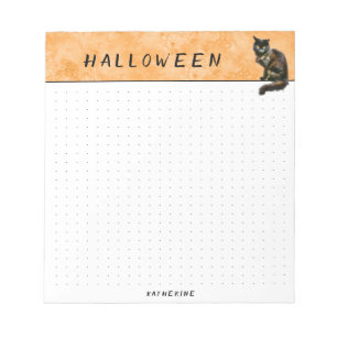 Dotted   Halloween Black Cat Foto Orange Grunge Notizblock
