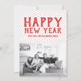 Dotted Happy New Year Foto Card | Rot Feiertagskarte
