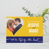 Dotted Heart Foto Save the Date gelbe Marine (Stehend Vorderseite)