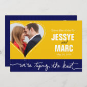 Dotted Heart Foto Save the Date gelbe Marine (Vorne/Hinten)