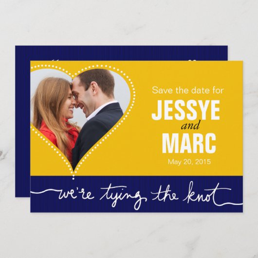 Dotted Heart Foto Save the Date gelbe Marine (Vorne/Hinten)