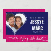 Dotted Heart Foto Save the Date Marine Fuschia (Vorne/Hinten)