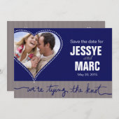 Dotted Heart Foto Save the Date Marine grau (Vorne/Hinten)