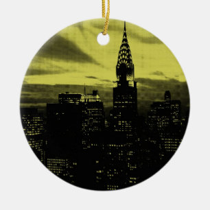 Dotted Yellow Black New York City Keramik Ornament
