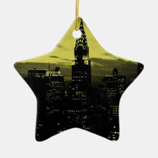 Dotted Yellow Black New York City Keramikornament (Vorne)