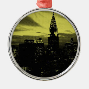 Dotted Yellow Black New York City Ornament Aus Metall