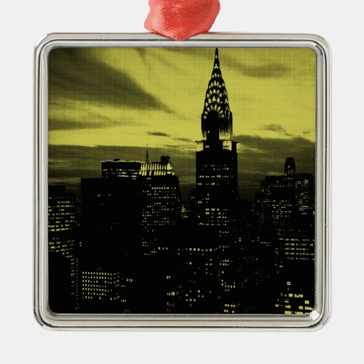 Dotted Yellow Black New York City Silbernes Ornament (Vorne)
