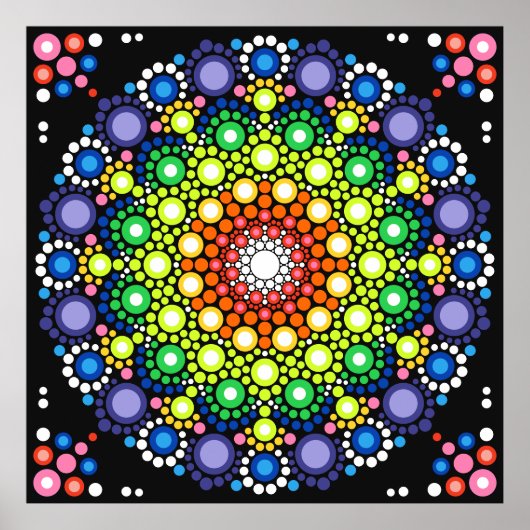 Dotter Mandala Retro Hippie Dots Poster (Vorne)