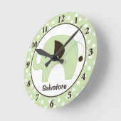 Dottie Elephant Personalized Wall Clock (Green) Runde Wanduhr (Winkel)