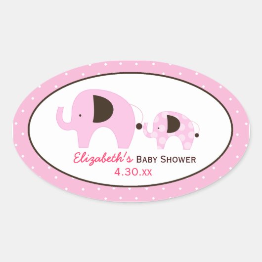 Dottie Elephant (rosa) Custom Oval Favor Sticker (Vorderseite)