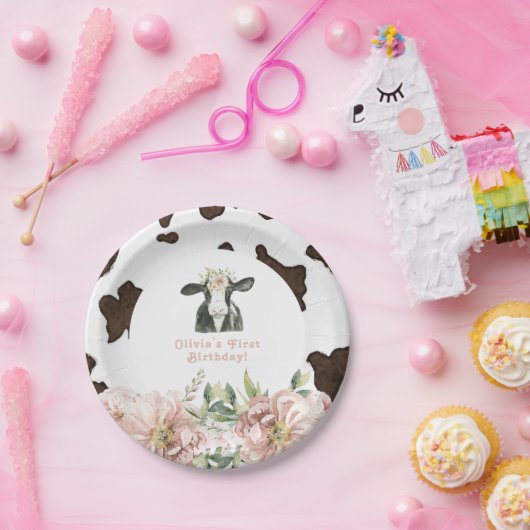 DOTTIE Heilige Kuh Niedliche Blumenfarm 1. Geburts Pappteller (Party)