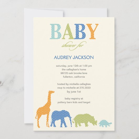 Dotty Animals Baby Shower Einladung - Blue (Vorderseite)