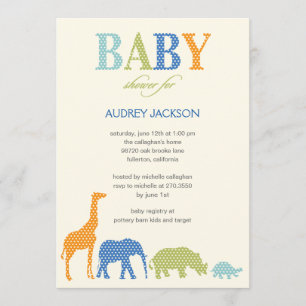 Dotty Animals Baby Shower Einladung - Blue