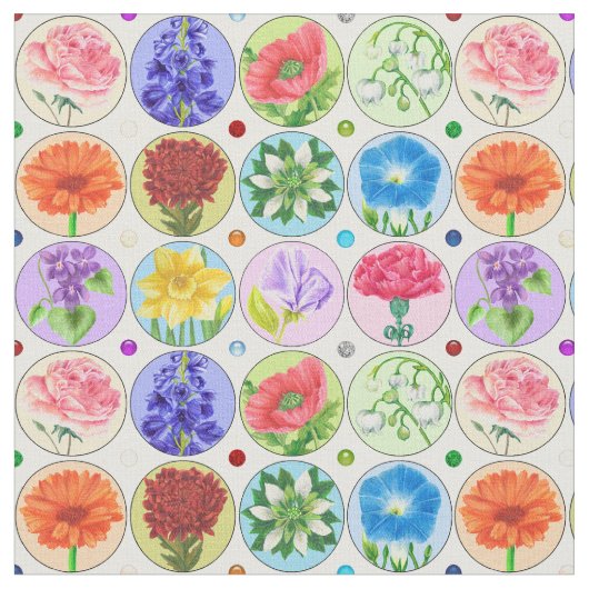 Dotty Birth Blume und Gem Fabric Stoff (Nahaufnahme)