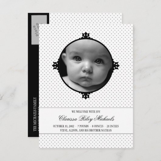 Dotty Delight Foto Birth Ankündigung (Vorne/Hinten)