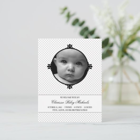 Dotty Delight Foto Birth Ankündigung (Stehend Vorderseite)