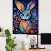 Dotty Delight: Rainbow Doodle Bunny Poster (Heimbüro)