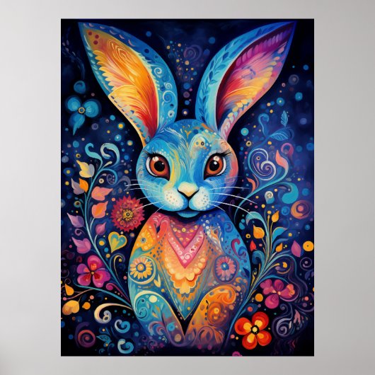 Dotty Delight: Rainbow Doodle Bunny Poster (Vorne)