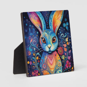 Dotty Delight: Regenbogen-Doodle-Hase Fotoplatte