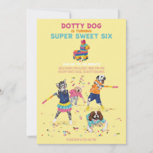 Dotty Dog Piñata Super Sweet Sechs Geburtstagspart Einladung