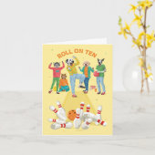 Dotty Dog Roll auf 10 Button Bowling Zenth Geburts Karte (Gelbe Blume)