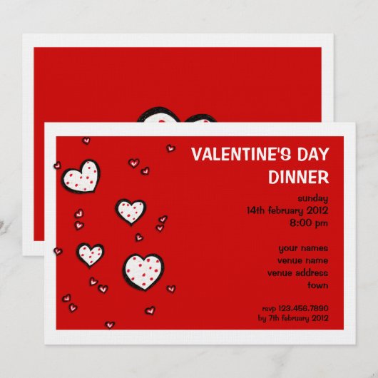 Dotty Hearts Rot Valentinstag Abendessen Einladung (Vorne/Hinten)