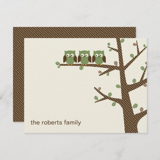 Dotty Owl Triplets Dankeschön Karten Einladung (Vorne/Hinten)