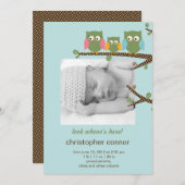 Dotty Owls Baby Boy Geburtsankündigung Ankündigung (Vorne/Hinten)