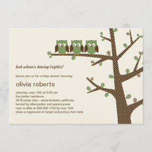 Dotty Owls Triplets Babydusche Einladung