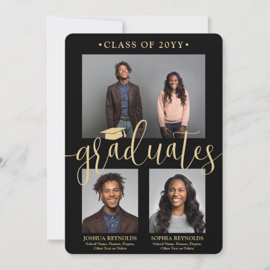 Double Abschluss 2 Black & Gold Joint Foto Einladung (Vorderseite)