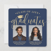 Double Abschluss 2 Grades & 4 Fotos Navy & Gold Ankündigung (Vorderseite)