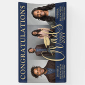 Double Abschluss 3 Foto Navy & Gold Joint Party Banner (Vertikal)