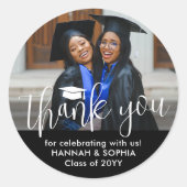 Double Abschluss Foto Joint Party Vielen Dank Runder Aufkleber (Vorderseite)