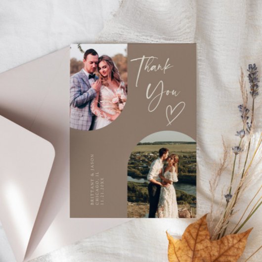 Double Arch Brown Wedding Foto Dankeskarte