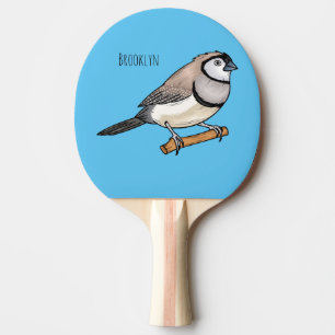 Double-barred finch bird cartoon illustration  tischtennis schläger