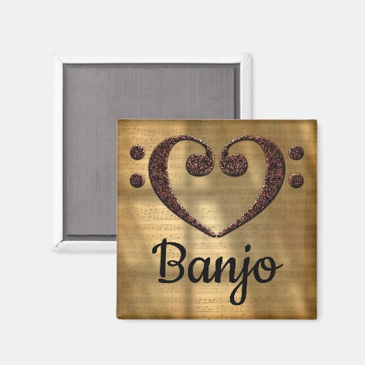Double Bass Clef Heart Banjo Magnet (Vorderseite/Rückseite)