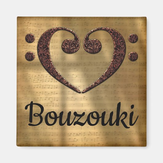 Double Bass Clef Heart Bouzouki Magnet (Vorne)