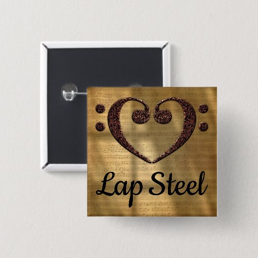 Double Bass Clef Heart Lap Steel Button (Vorne & Hinten)